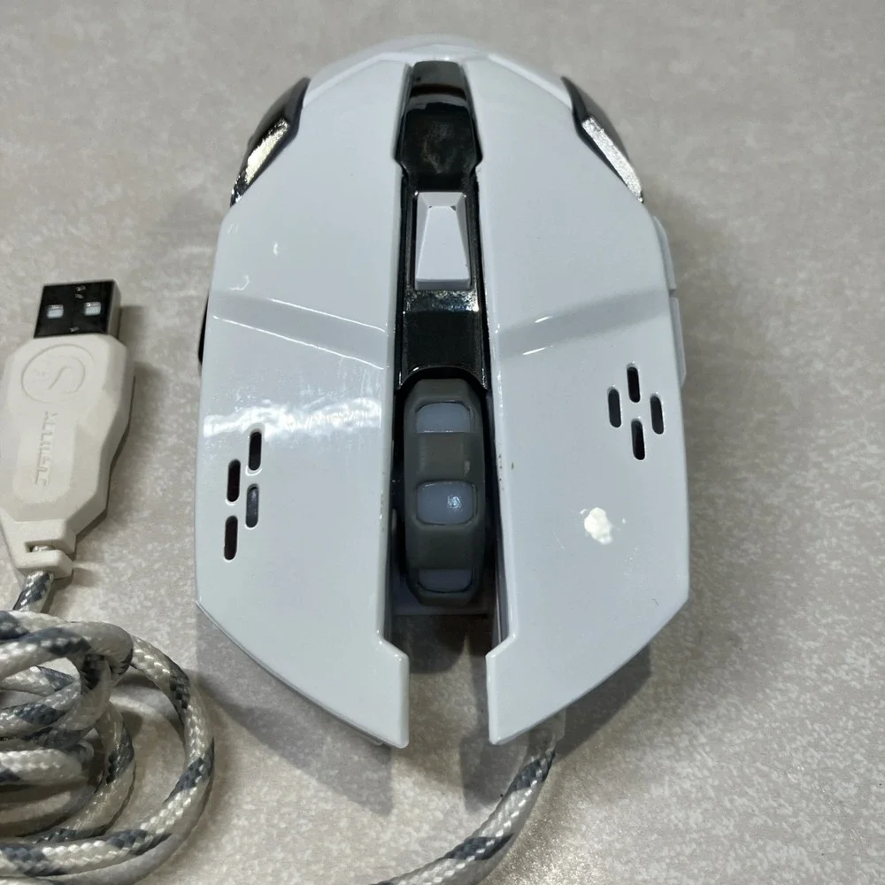 Mamba Snake Wired Gaming Mouse RGB LED White Chrome Braided USB Cable Ergonomic